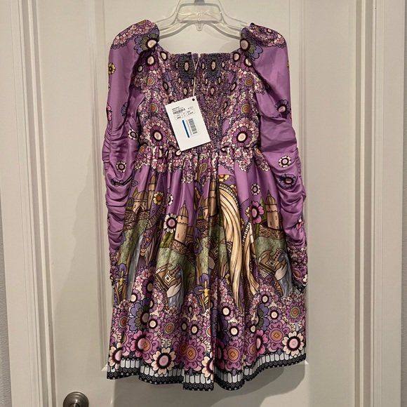 NEW Zimmerman Cosmic Twist Front purple bow ruched sleeve flare dress - Picture 10 of 16